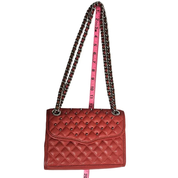 Rebecca Minkoff Red Studded Quilted Chain Adjustable Strap Crossbody Flap Bag - Picture 14 of 16